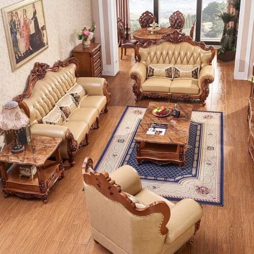 European 123 combination American solid wood villa large family living room luxury leather sofa