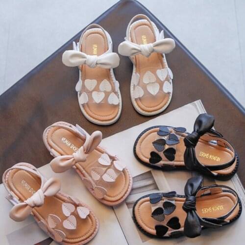 Big Girls Sandals Leather Heart Bow Knot Summer Little Girls Princess Shoes for Kids Birthday Party Sandals Fashion Stylish 6t