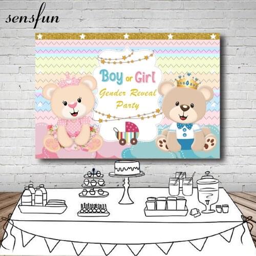 Sensfun Bear Theme Baby Shower Gender Reveal Party Backdrops For Photography Boy Or Girl Pink Blue Backgrounds Photo Studio