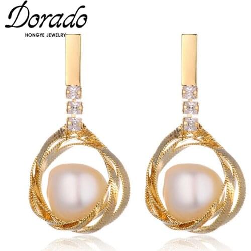 Dorado Personality Irregular Metal Pearl Drop Earrings for Women Party Retro Fashion Zircon Jewelry Brincos 2021 Hot Sale