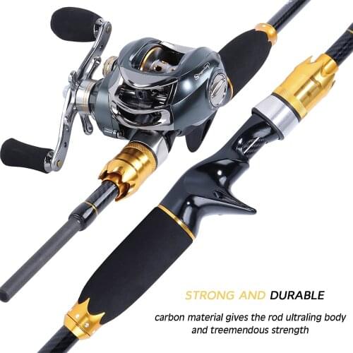 Sougayilang Lure Fishing Rod and Baitcasting Reel 4 Sections Carbon Spinning Lure Rod and Casting Fishing Reel Sets Pesca