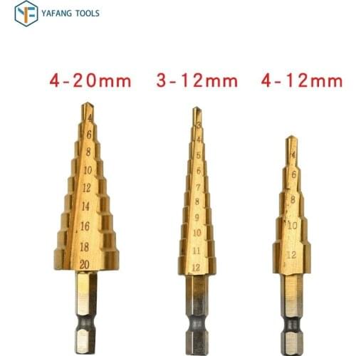 3pcs/set 3-12mm 4-12mm 4-20mm HSS Straight Groove Step Drill Bit Titanium Coated Wood Metal Hole Cutter Hex Shank Power Tools
