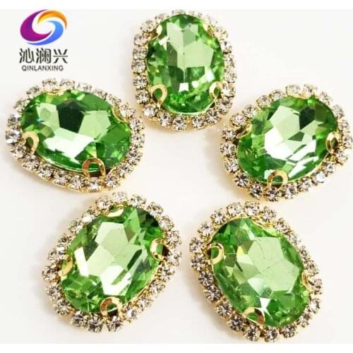 Light green oval shape top quality Glass Crystal buckle,golden base sew on rhinestones,Diy/Clothing/wedding decoration SWTKG16