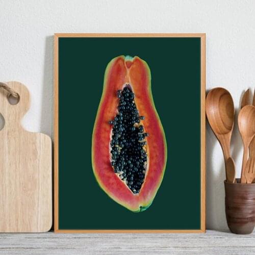 Dark Green Papaya Art Print Tropical Fruit Modern Photography Poster Dining Room Kitchen Wall Decoration Picture Canvas Painting