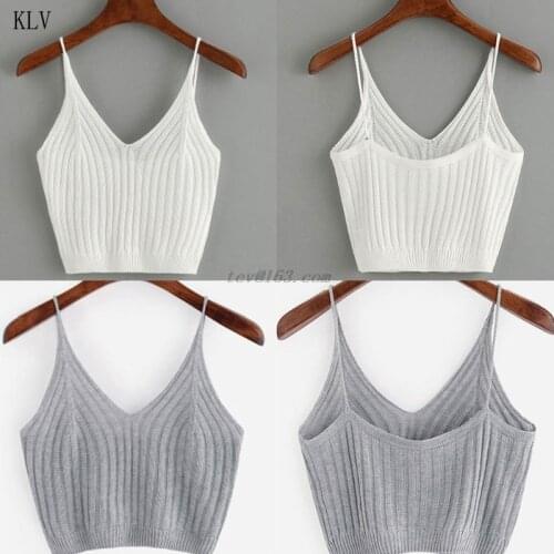 Fashion New Womens Summer Basic Sexy Strappy Sleeveless Racerback Crop Top High Quality Casual Ribbed Knit Solid color