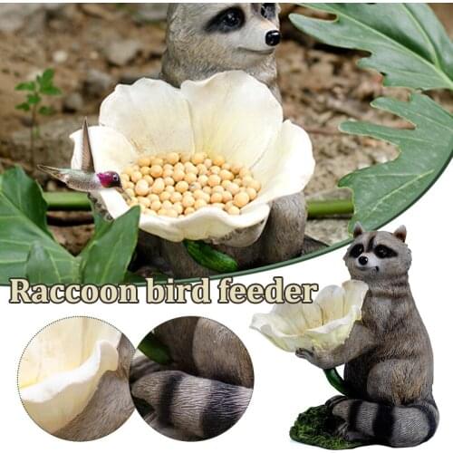 Animal Statue Outdoor Birdfeeder Resin Decoration Cute Raccoon Garden Ornament For Garden Home Decor XHC88