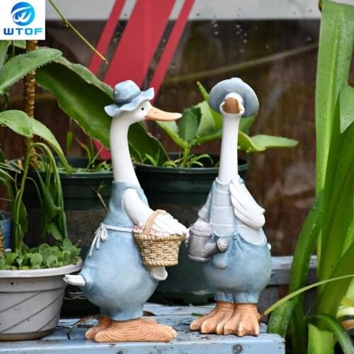 Duck Ornaments Resin Artificial Duck Garden Sculpture Animal Statue Couple Decoration Simulation Pond Decor Landscape Crafts