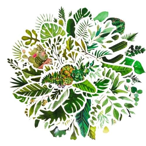 5 Sets=300PCS Green Plants Small Fresh Suitcase Notebook Stickers PVC Waterproof Stickers