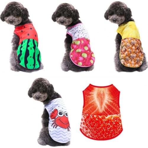 Puppy Spring Summer Breathable Cute Cartoon Fruits Crab Pattern Vest Mesh Dog Clothes Pet Dress Up Supply