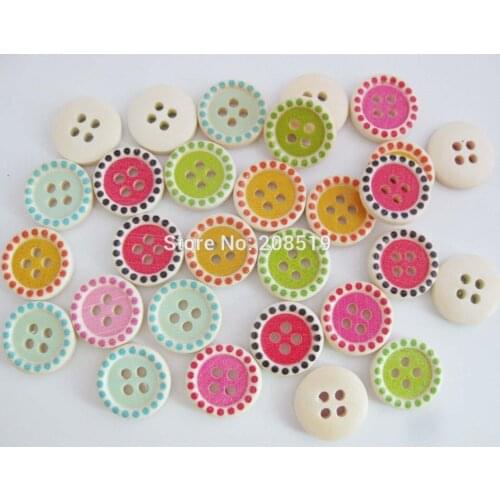 WBNSLS Mix 200pcs Fancy print wooden boutons garment accessories 15mm Natural wood arts,crafts Buttons