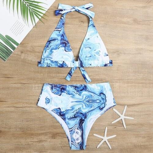 Woman Halter Swimwear High Waist Sexy Bikini Bathing Suits Floral Vintage Female Sexy Bather Swimsuits