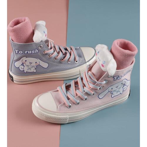 Harajuku Style Lolita Shoes Girl High-top Hand-painted Cartoon Dog Women Sneakers Japanese Womens Kawaii Student Canvas Shoes