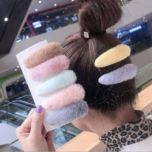 Korea Winter New Women Hair Accessories Fur Pom Pom Ball Water Drop Hair Clips Hairpins Sets Girls Barrettes Hairgrips