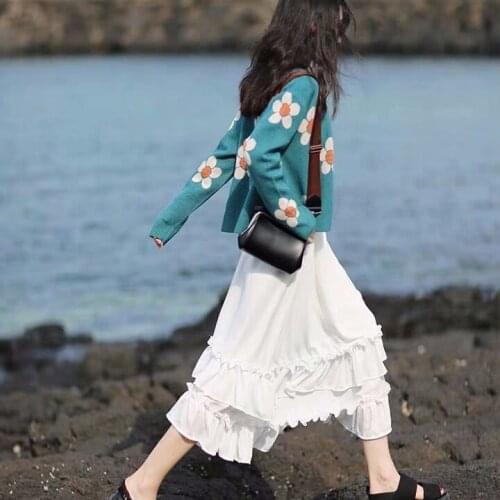 2020 Women Autumn Winter Sweet knitted Sweater Pullovers Female Knitted Flower Cardigan Shirts Lady knitting Jumper Tops Outwear