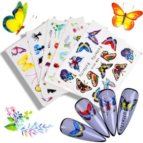 1PCS 3D Colorful Slider Flower Butterfly Designs Nail Art Stickers Watermark DIY Water Transfer Nail Decals Tips Manicure Tool