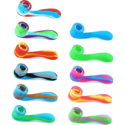 1pcs Silicone Tobacco pipe with glass bowl unbreakable tobacco Hand Pipes Food Grade Silicone Smoking Pipe