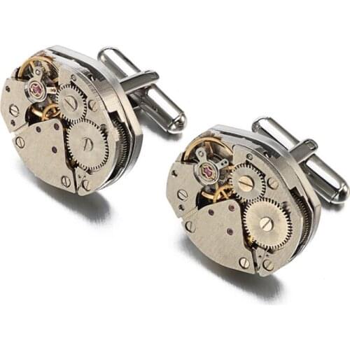 10pairs/lot Watch Movement Cufflinks Immovable Steampunk Gear Watch Mechanism Cuff Links Mens Relojes Gemelos Jewelry Wholesale