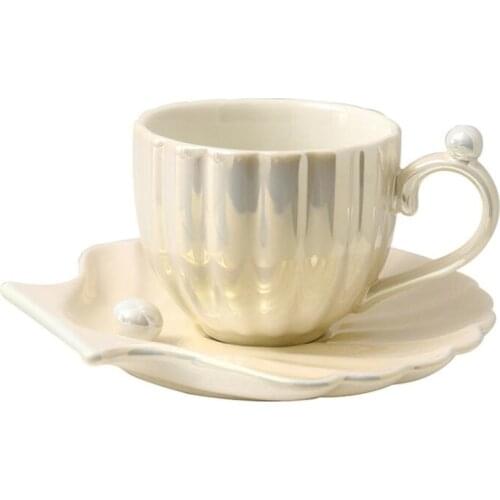 120ML British Style Pearl Shell Cup Ceramic Tea Set European Luxury Exquisite Home Decor Coffee Cup Plate Set Afternoon Tea Cup