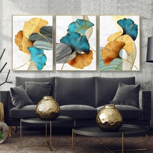 3 Panels Gold Green Leaves Nordic Wall Art Prints Cuadros Decorativos Posters and Prints Cheap Dropshipping Home Decor Pictures