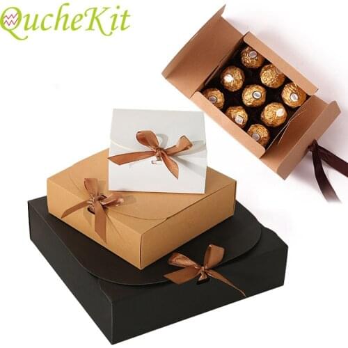 5Pcs Halloween Christmas White Gift Box Packing Wedding Birthday Handmade Candy Chocolate Boxes With Ribbon Event&Party Supplies