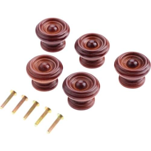 5Pcs Wooden Furniture Handles Kitchen Drawer Cabinet Knobs Handles Closet Cupboard Door Wood Pulls Furniture Hardware w/screw