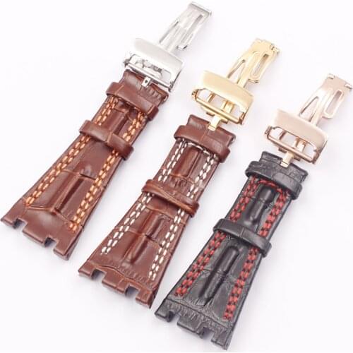Watch Accessories Leather Watch Strap AP Mens Notch Bracelet Suitable for Audemars large Royal Oak Series 28mm Folding Buckle