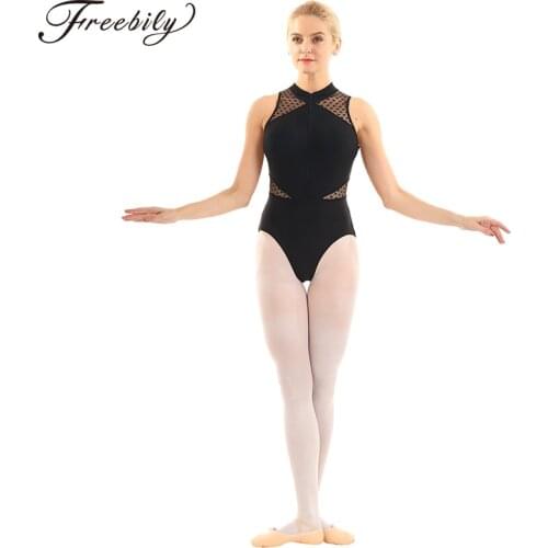 High Neck Sleeveless Mesh Splice Front Zipper Ballet Leotards for Women Gymnastics Leotard Ballerina Bodysuit Ballet Dancewear