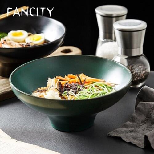 FANCITY Retro Japanese Restaurant Large Noodle Bowl Creative Simple Salad Bowl Household Soup Bowl Large Capacity Vegetable Bowl