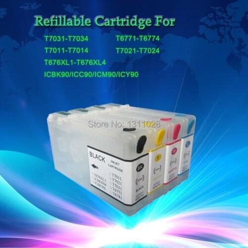 INK WAY ICBK90 ICC90 ICM90 ICY90 Refillable ink cartridge for EP PX-B750F/ PX-700 with auto reset chip,1 Set, 4 PCS