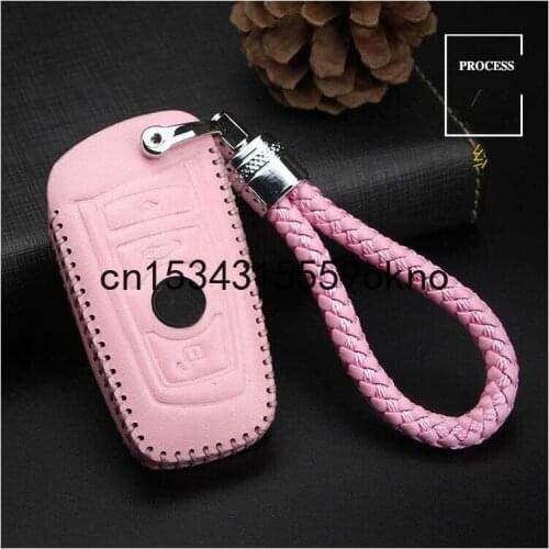 For BMW 5 Series 525li 3Series 320li 7 Series 1 Series X3 X4 Genuine Leather Car Key Case Holder Cover Remote Fob Pink Color