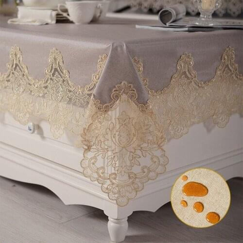 European Table Cover Waterproof PVC with Lace Rectangular Square Stain Resistant Tablecloth Dinning Coffee Tea for Kitchen Party
