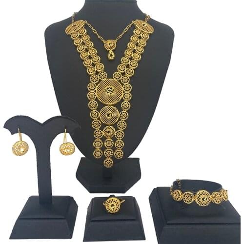 Indian Dubai dubai gold jewelry sets for women Chic Style Flower Shining Necklaces Earrings Party Wedding Fashion Jewelry Sets