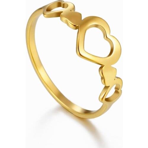 Skyrim Fashion Hollow Heart Ring Stainless Steel Gold Color Hearts Finger Rings Love Jewelry Valentines Gifts for Women Girls