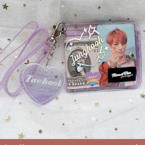 ID Card Holder PVC Wallet Fashion Girl Glitter Business Cards Purse with Lanyard Bangtan Boys Lomo cards Hot Sale Korean Ins
