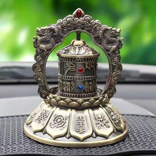 Creative solar car ornaments rotating ornaments Buddhist Tibetan scriptures prayer wheel prayer wheel Guanyin religion
