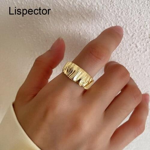 Lispector 925 Sterling Silver Korean Simple River Rings for Women Minimalist Irregular Matching Wide Ring Unisex Couple Jewelry