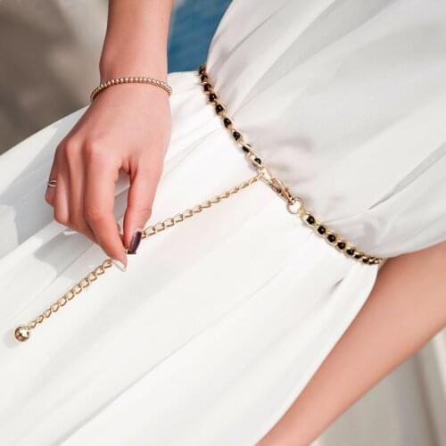 Fashion Luxury Elegant Ladies Belts Metal Adjustable Thin Waist Chain Women Strap Dress Pearl Decorative Clothess Accessories