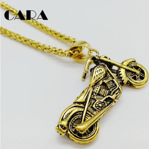 2019 New Vintage gold color motorbike pendant necklace fashion 316L stainless steel hip hop motorcycle biker necklace men 0438