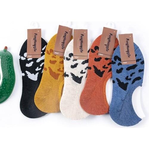 Leopard Print Womens Invisible Socks 5 Pieces Lolita Kawaii Harajuku Cotton Fashion Breathable Ankle Hose Preppy Style