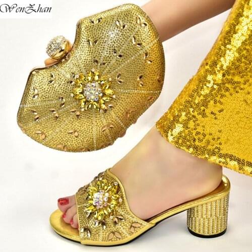 Newest African Gold Shoes With Bag Set Party Style African Sandals Italian Beautiful Shoes And Bags To Match 37-43 d17-5