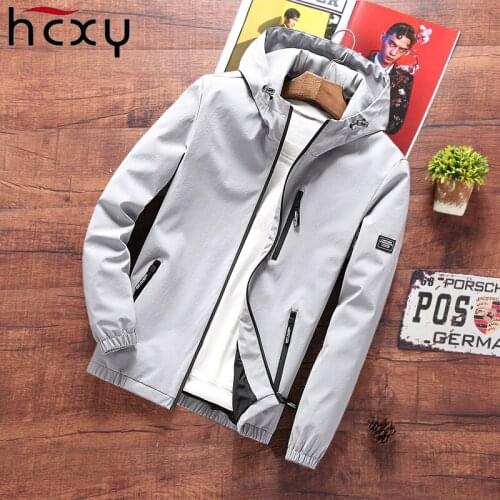 HCXY 2019 New Spring Autumn Bomber Hooded Jacket Men Casual Street Windbreaker Jacket Male Outwear Zipper Coat Brand Clothing