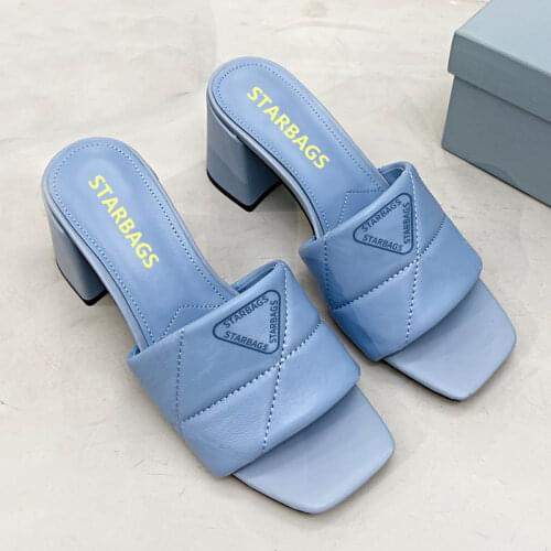 French LVRVBV 2021 new 4.5cm high heeled sandals, half slippers, 100% Australian magic crystal diamond buckle, satin soft upper