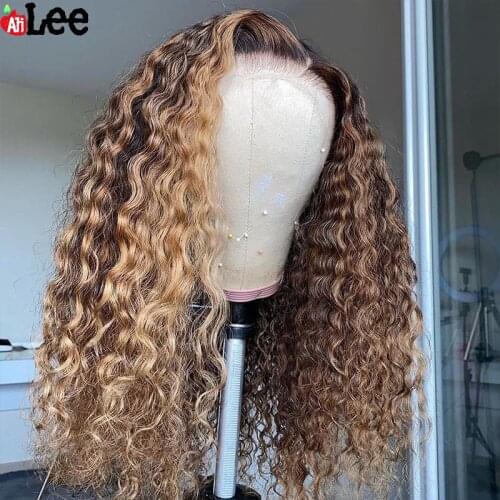 Deep Curly Human Hair Wig Honey Blonde Ombre Brazilian Brown Afro Curls 13x6 Frontal Highlight Lace Front Wigs Pre-Plucked