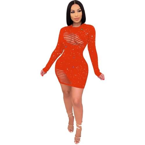Sexy Shining Hollow Out Mini Bodycon Dress S- 3XL Women Long Sleeve Night Club Short Skinny Vestidos Autumn Party Robes RV584