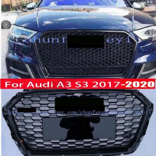 RS3 style Honeycomb front Grille Black Grill For Audi A3 S3 2017 17 2018 18 2019 19 2020 20