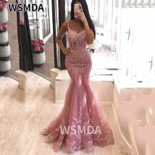 Pink Mermaid Formal Evening Dress Sleeveless Sexy V Neck Long Prom Party Gowns Custom Made Evening Party Gowns