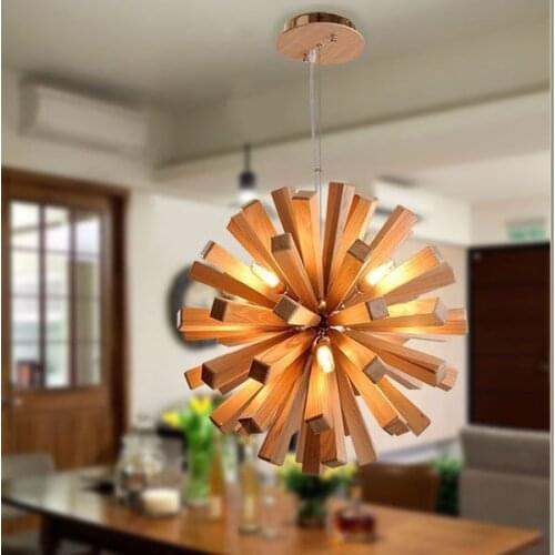 Nordic chandelier personalized wood art cafe 52 / 72cm restaurant living room pastoral bar table solid wood round dandelion