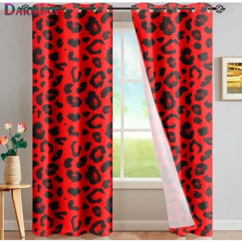 DARMIAN Fashion Leopard Red Skin Print Window Blackout Curtain Thermal Insulated Bedroom Home Decortion Full Shade Grommet Drape