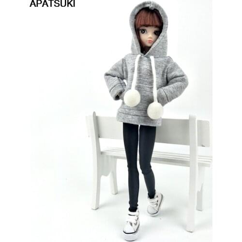 Gray Sweatshirt Coat For Barbie Doll Clothes For Barbie Doll Outfits Leather Pants Canvas Shoes 1/6 Dolls Accessories Kids Toy