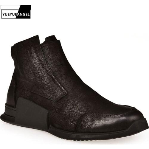 British High Top Autumn Winter Mens Genuine Leather Shoes Fashion New Zip Round Toe Solid Male Casual Nubuck Shoes Streetwear